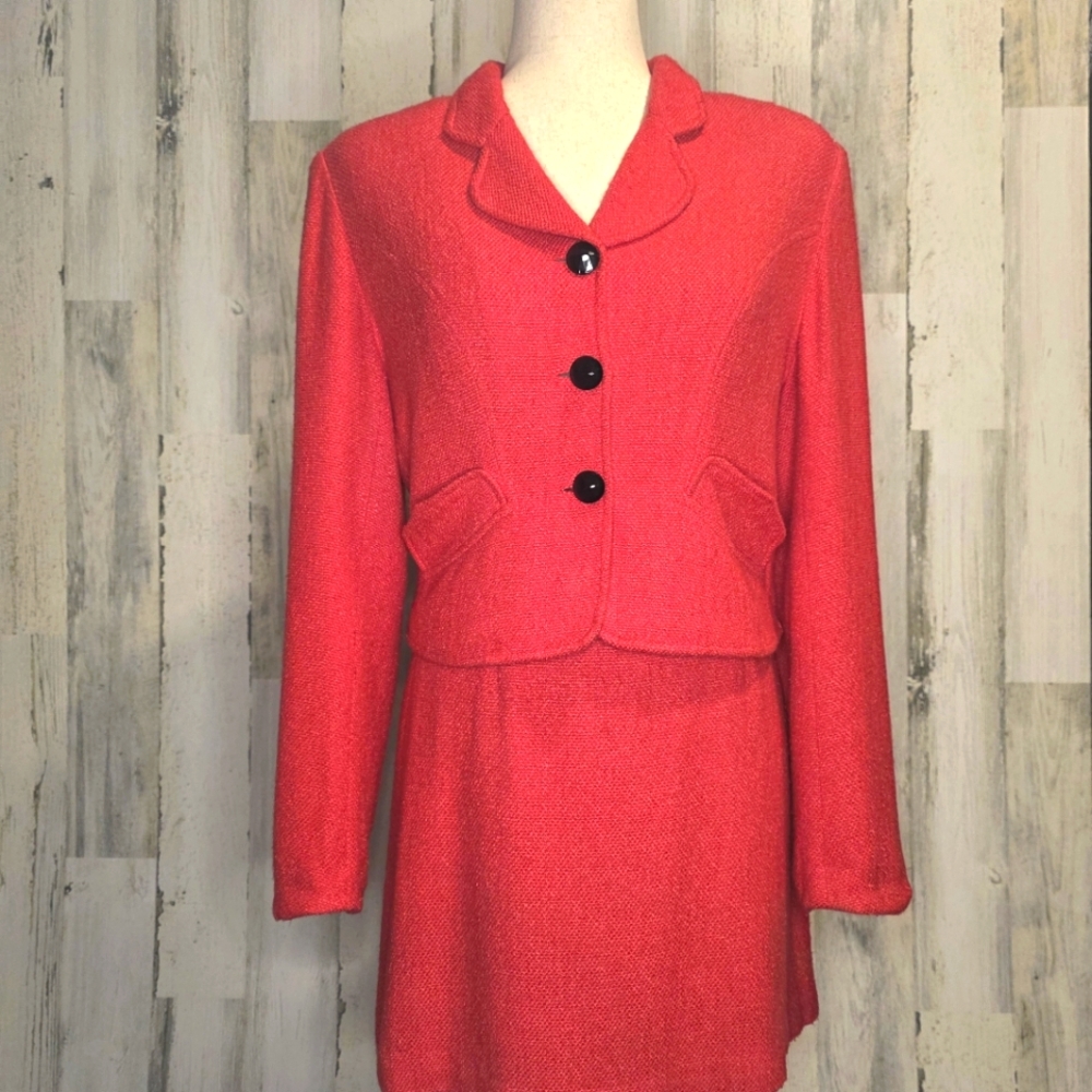 Vintage Rina Rossi Red Bouclé Skirt Suit Set Women’s Size 4 Cher Inspired USA